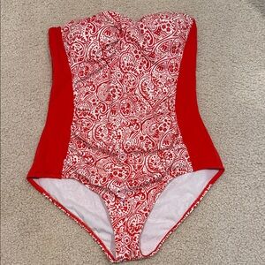 Boden Red and White Paisley One Piece Swimsuit